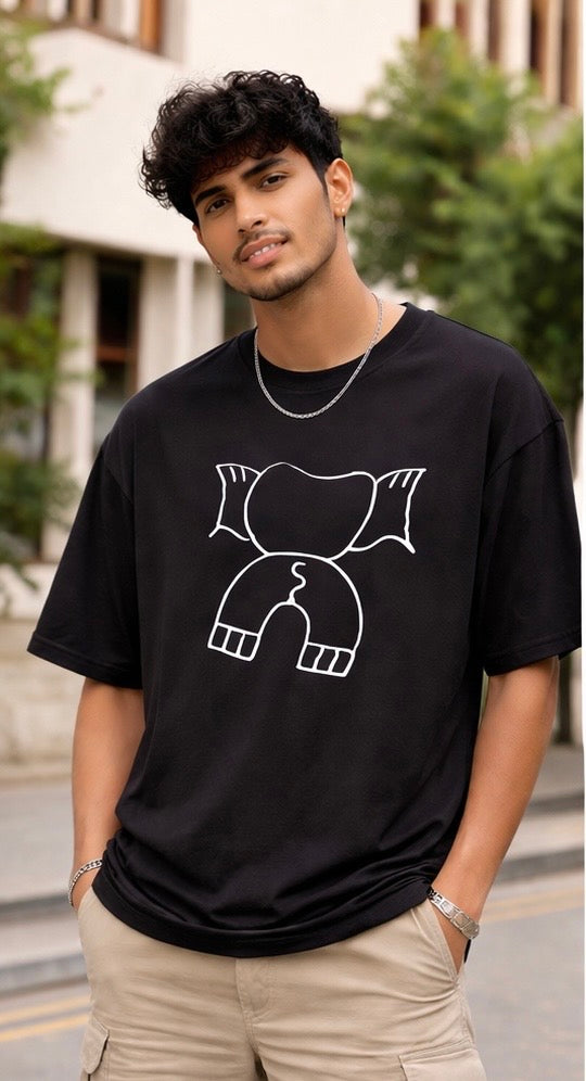 Funny Cartoon Graphic Oversized T-Shirt – Minimal Line Art Streetwear | Fetsluck
