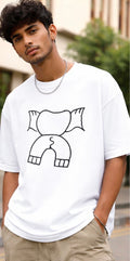 Funny Cartoon Graphic Oversized T-Shirt – Minimal Line Art Streetwear | Fetsluck