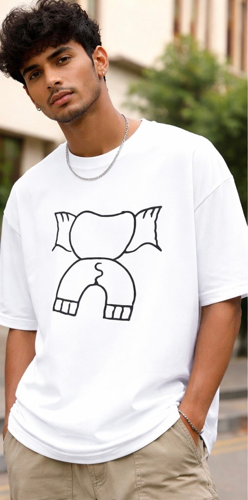 Funny Cartoon Graphic Oversized T-Shirt – Minimal Line Art Streetwear | Fetsluck