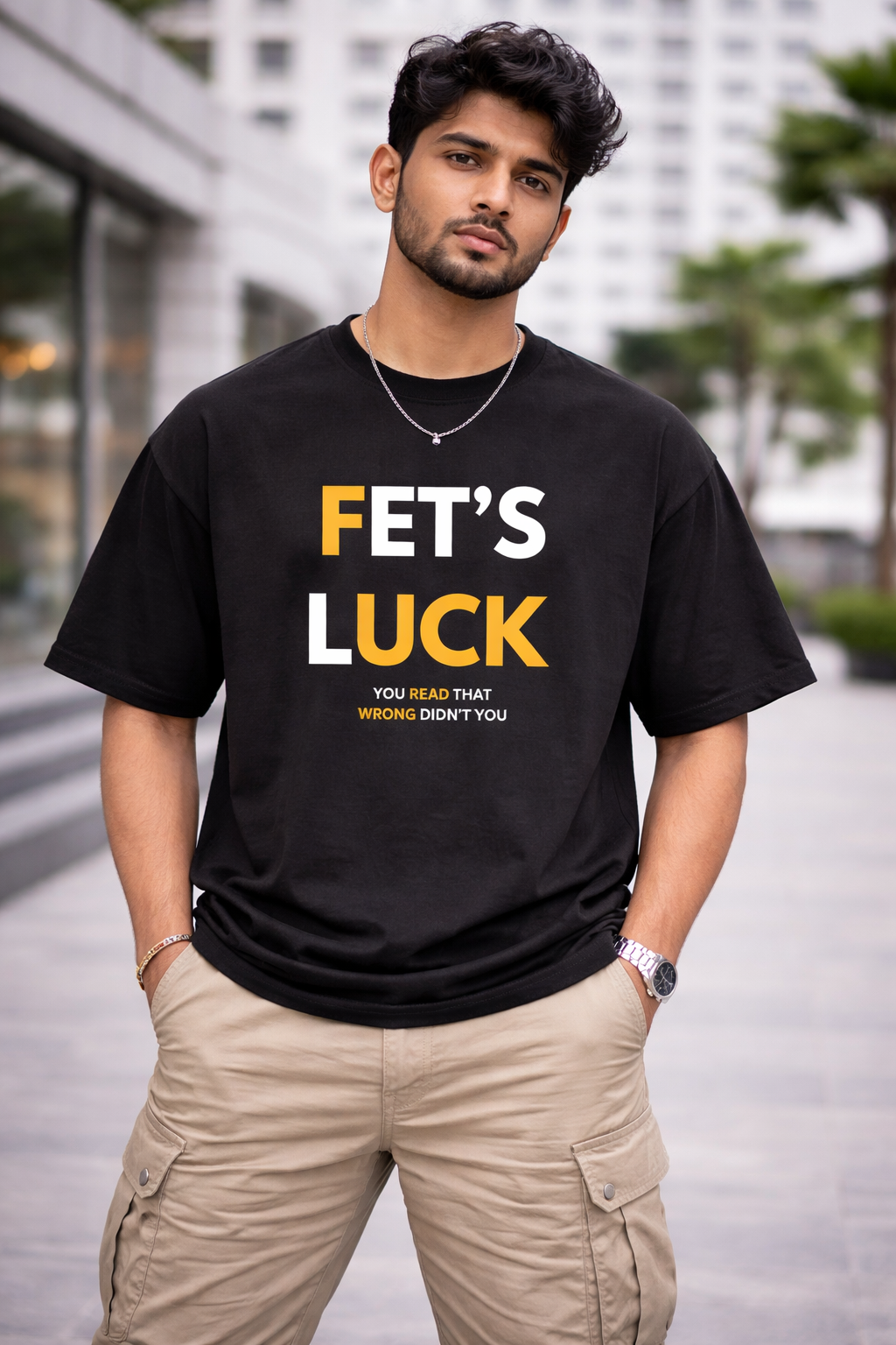FET’S LUCK Graphic Oversized T-Shirt – Funny Typography Streetwear | Fetsluck