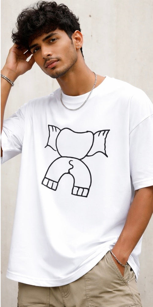 Funny Cartoon Graphic Oversized T-Shirt – Minimal Line Art Streetwear | Fetsluck